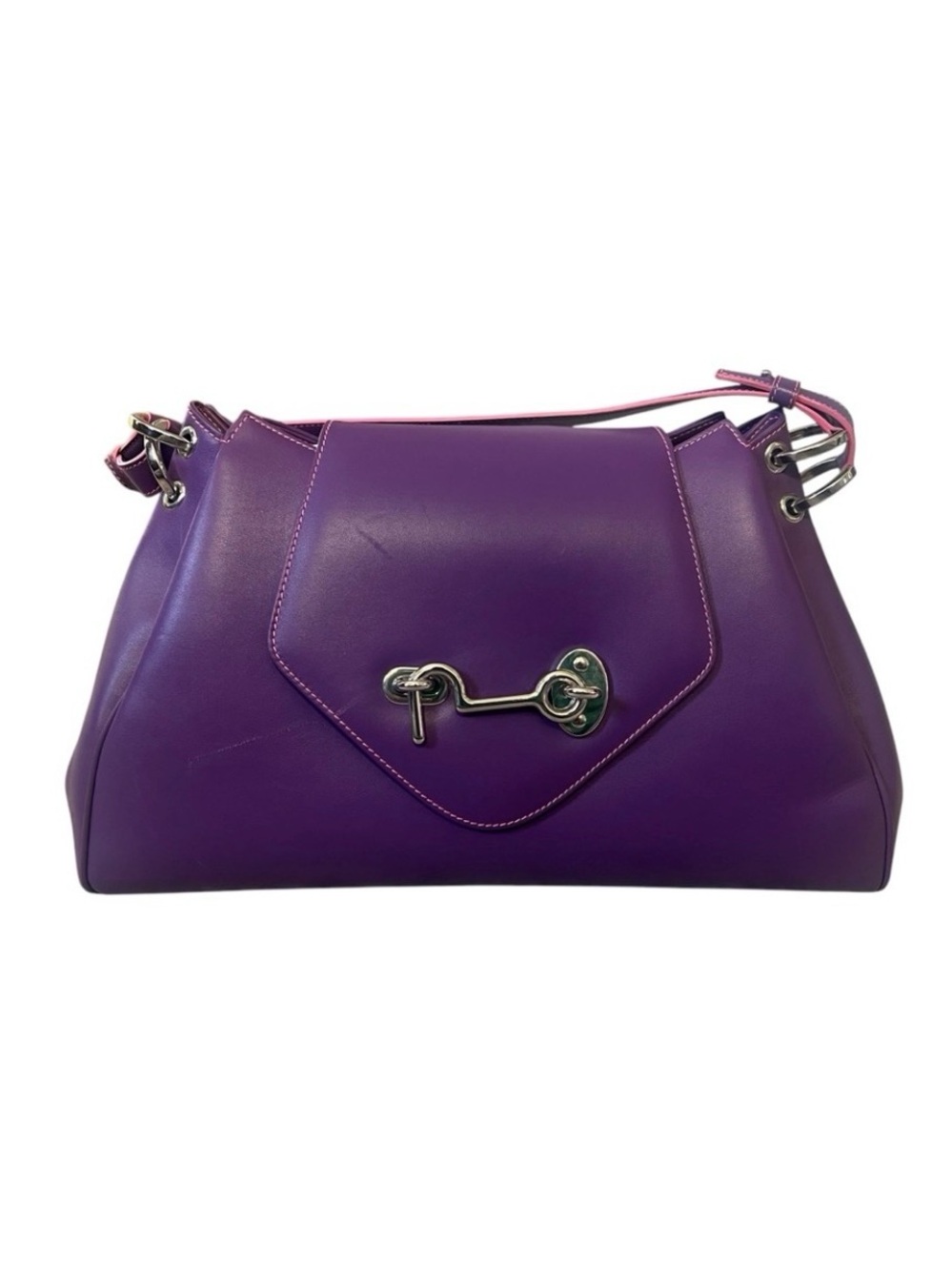 Tanner Krolle London Leather Purple Highshine Cuff with Padlock Shoulder Bag